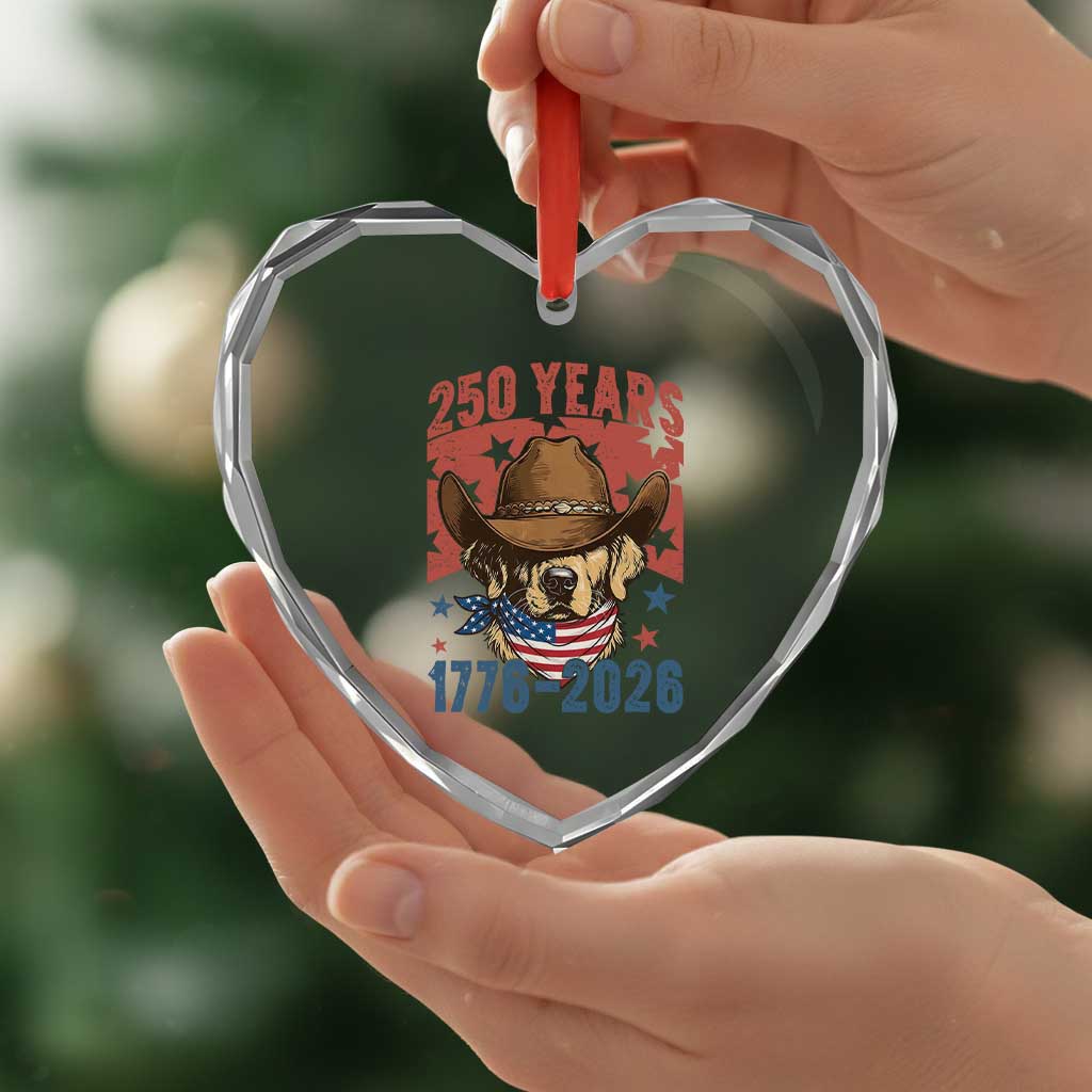 250th America Anniversary Heart Crystal Glass Ornament Western Golden Retriever 4th of July