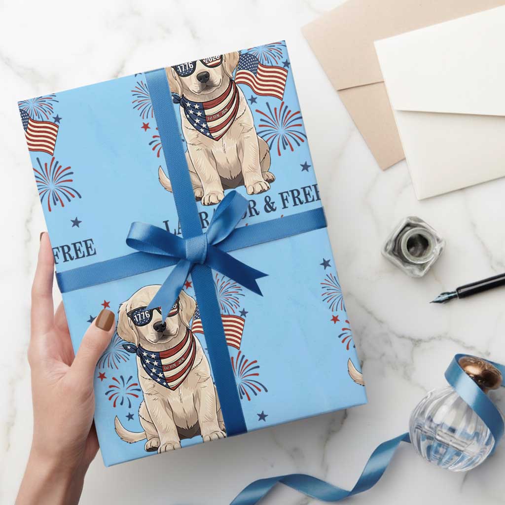250th America Anniversary Wrapping Paper Roll Labrador Retriever American Flag 4th of July