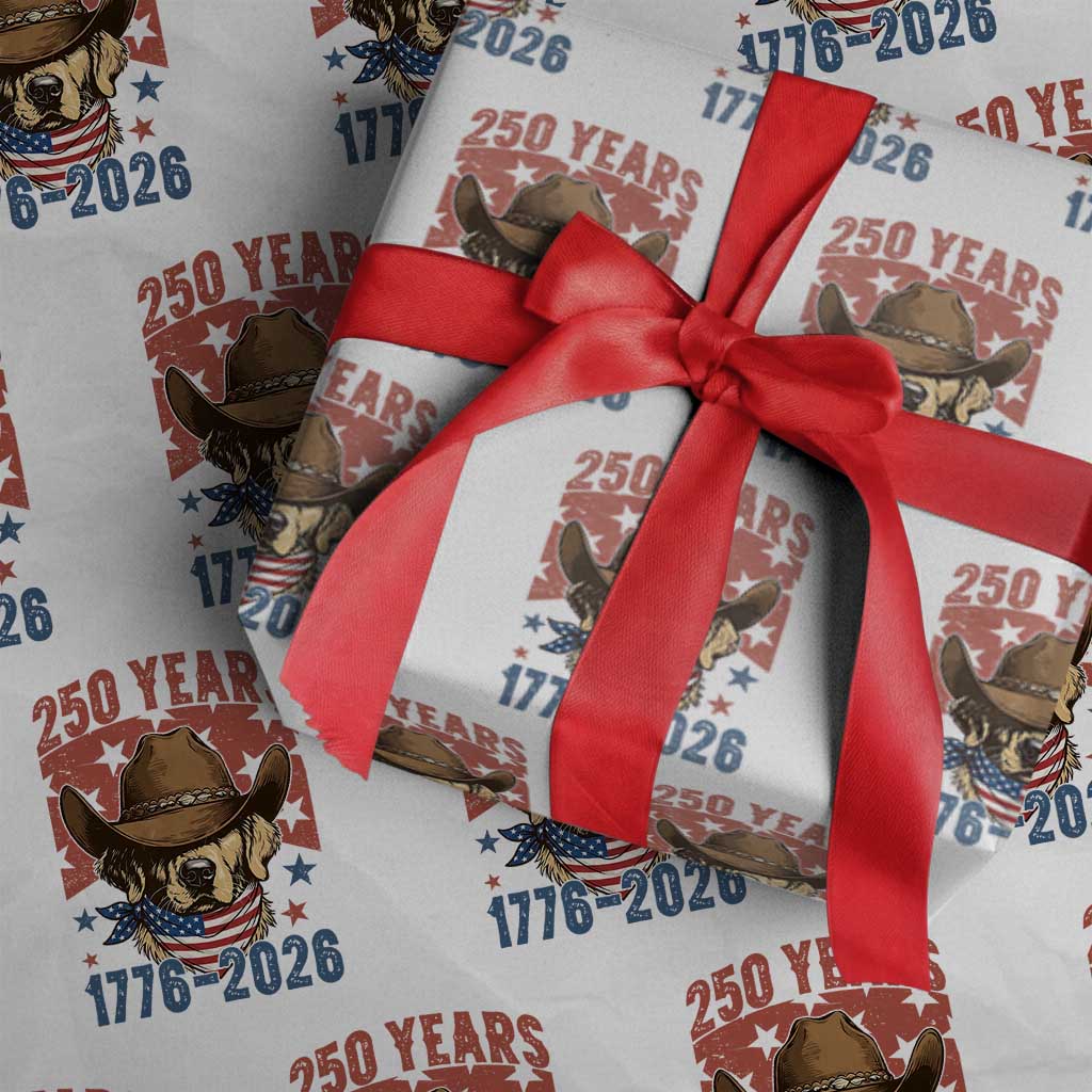 250th America Anniversary Wrapping Paper Roll Western Golden Retriever 4th of July