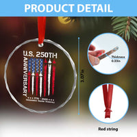 250th American Anniversary Crystal Glass Ornament 250 Years America USA Flag Fighter Jets Patriotic Veterans - Wonder Print Shop