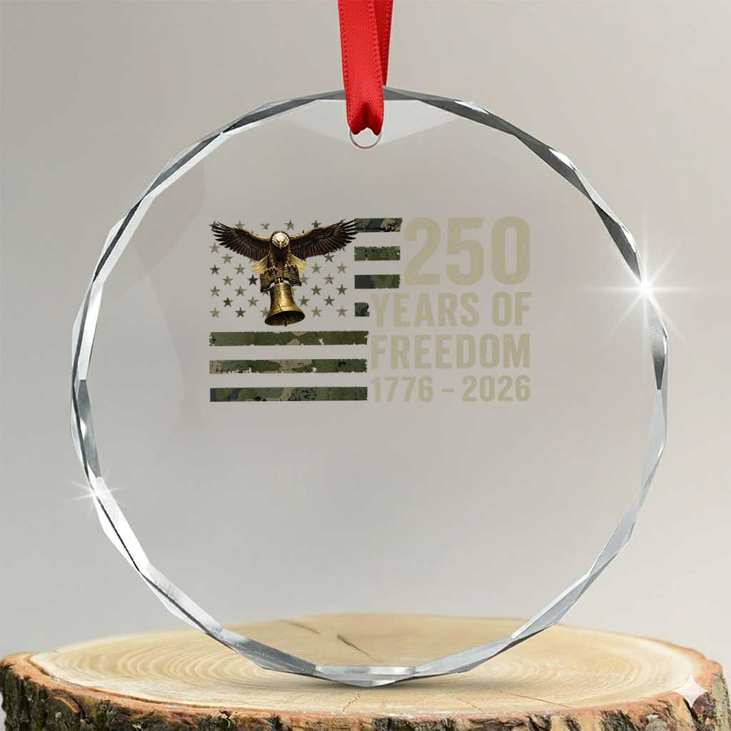 250th Anniversary Crystal Glass Ornament 1776 2026 250 Years Birthday Patriotic Camouflage USA Flag
