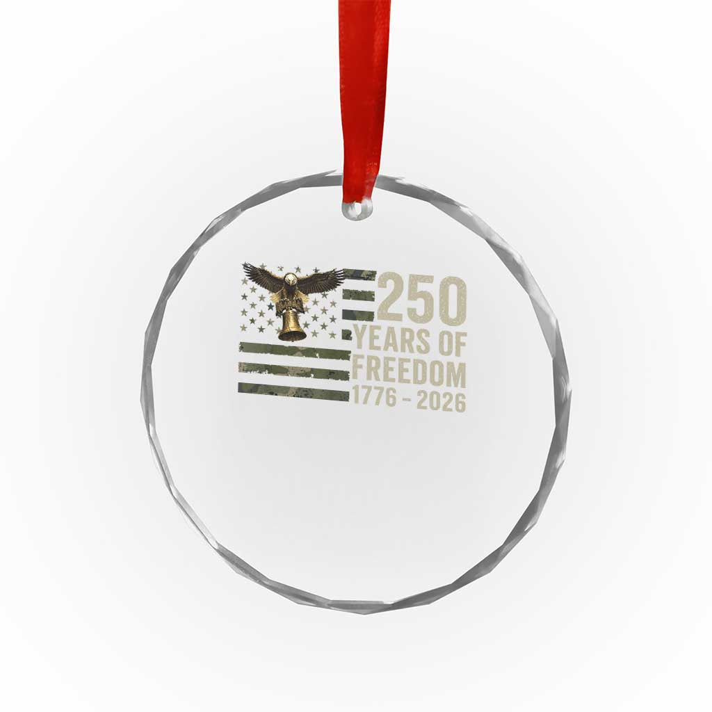 250th Anniversary Crystal Glass Ornament 1776 2026 250 Years Birthday Patriotic Camouflage USA Flag