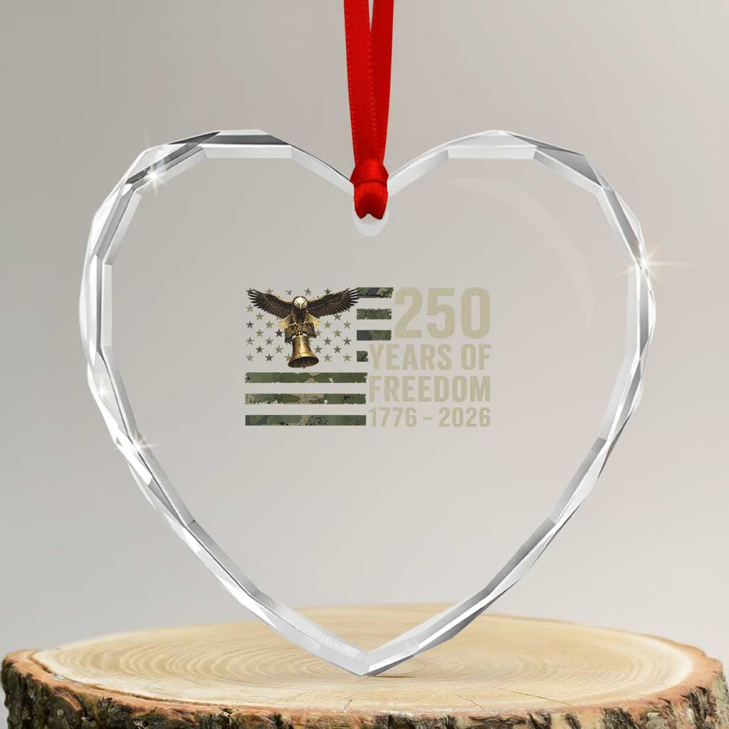 250th Anniversary Heart Crystal Glass Ornament 1776 2026 250 Years Birthday Patriotic Camouflage USA Flag