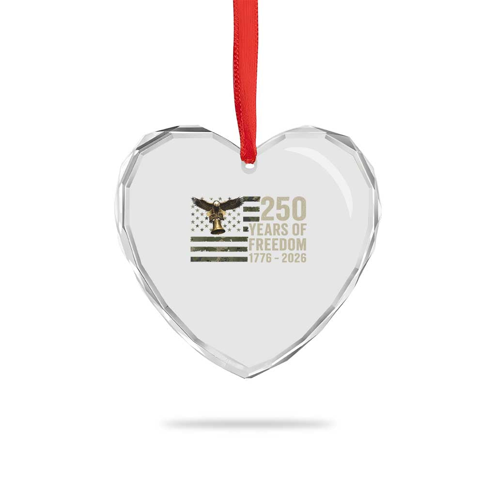 250th Anniversary Heart Crystal Glass Ornament 1776 2026 250 Years Birthday Patriotic Camouflage USA Flag