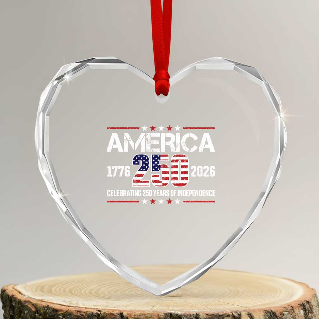 250th Anniversary Heart Crystal Glass Ornament American 250 Years Birthday Patriotic 1776 2026