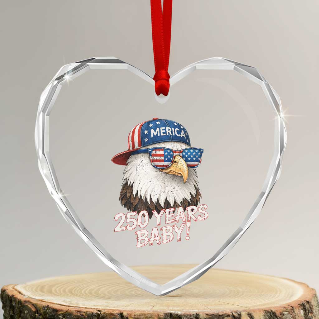 250th Anniversary USA 250 Years Baby Bald Eagle Heart Crystal Glass Ornament