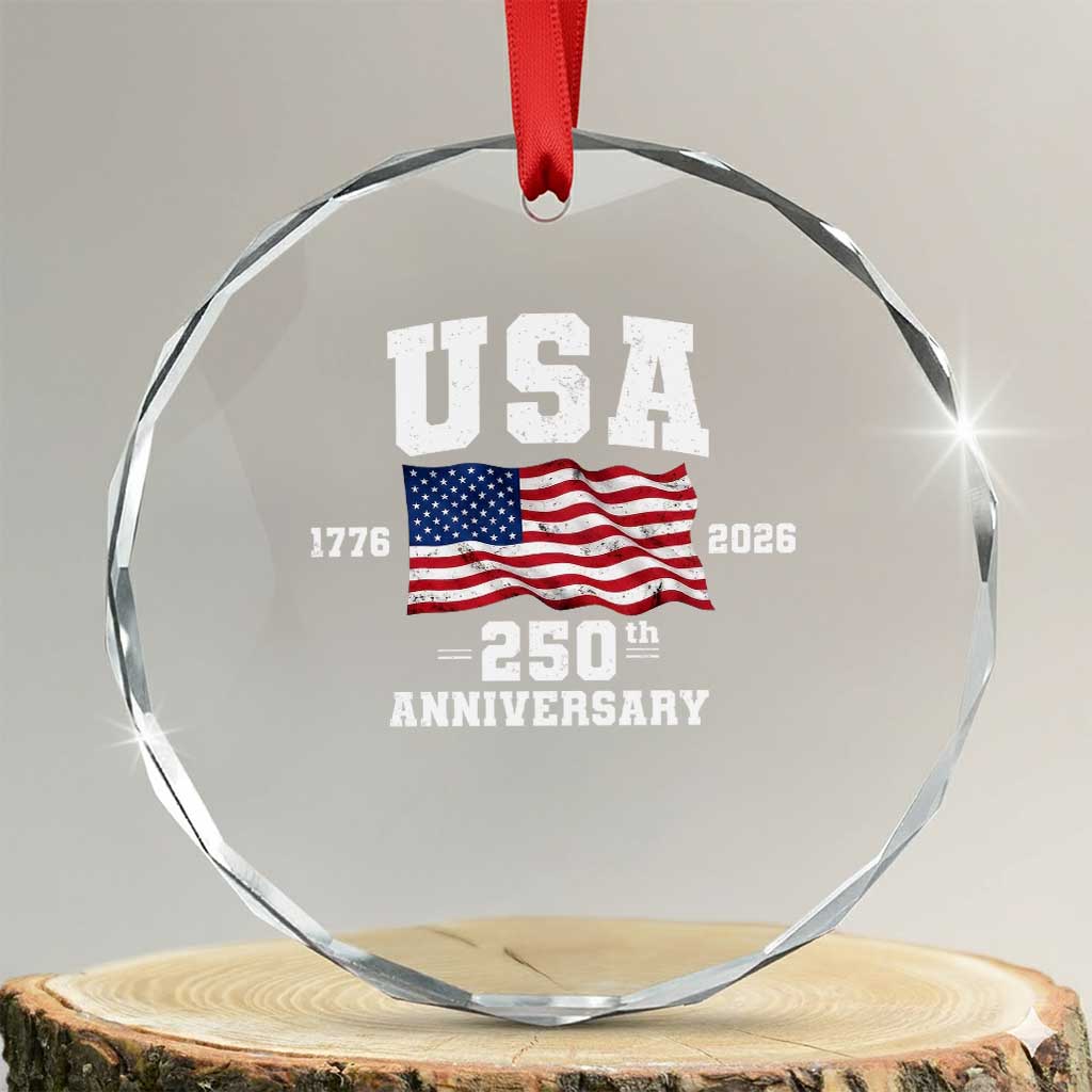 250th Anniversary USA 4th of July America US Flag Patriotic Crystal Glass Ornament