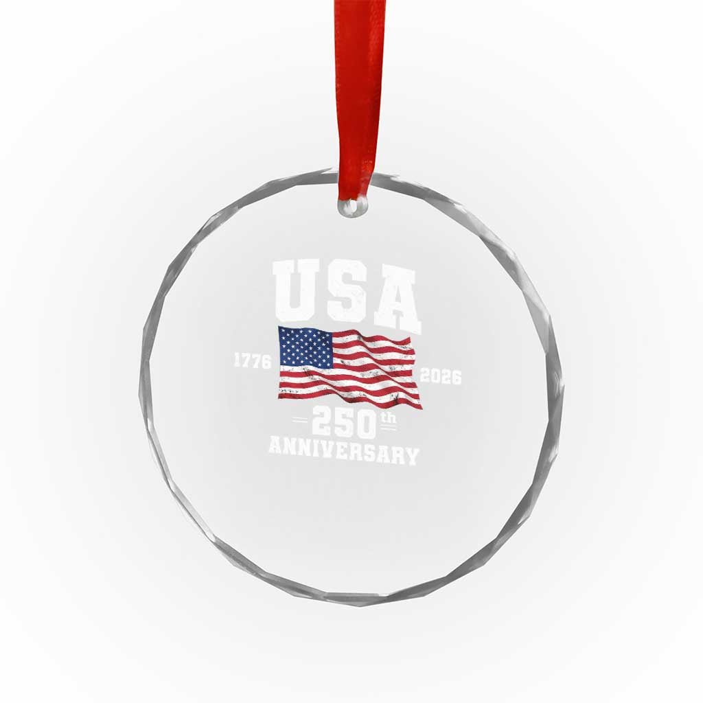 250th Anniversary USA 4th of July America US Flag Patriotic Crystal Glass Ornament