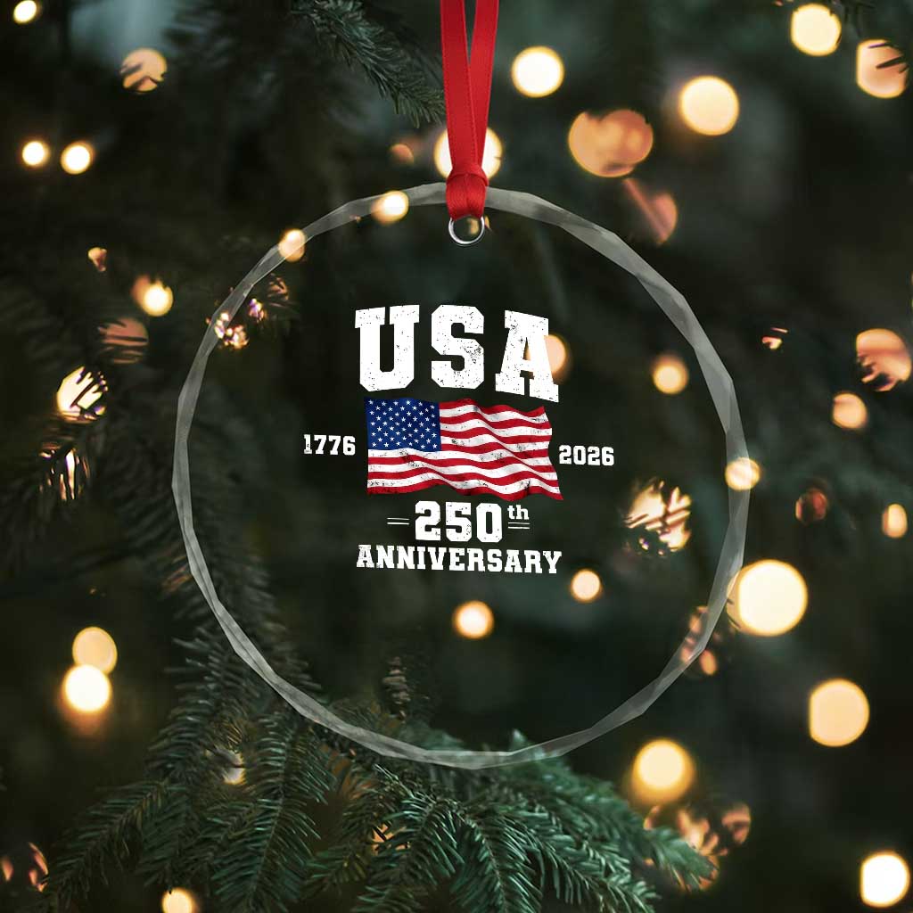 250th Anniversary USA 4th of July America US Flag Patriotic Crystal Glass Ornament