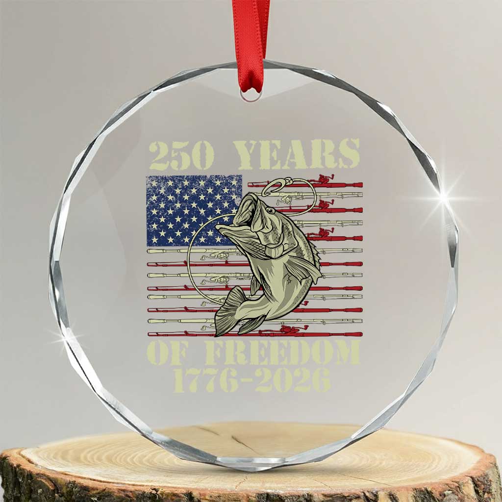 250th Anniversary USA Bass Fishing American Flag Crystal Glass Ornament