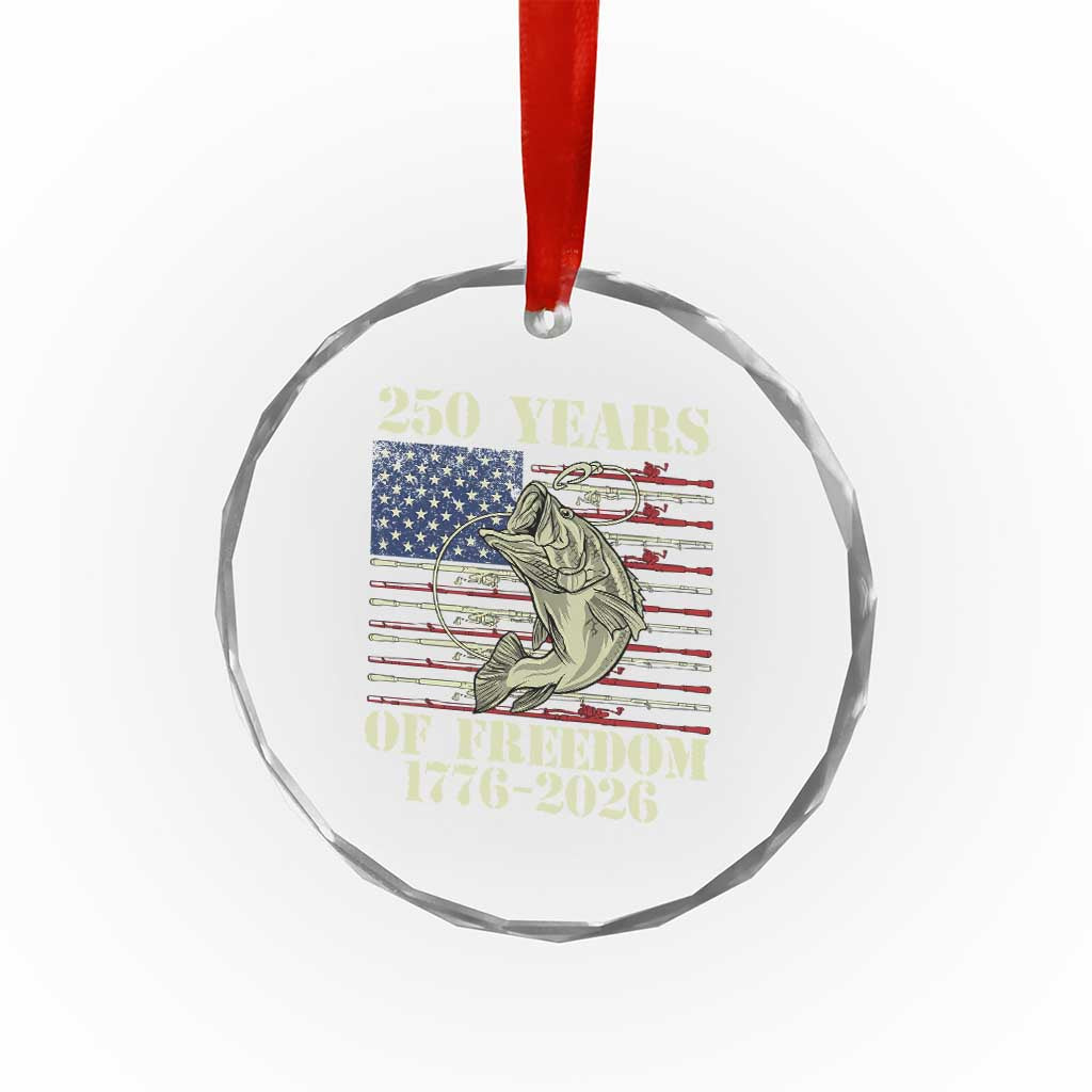 250th Anniversary USA Bass Fishing American Flag Crystal Glass Ornament