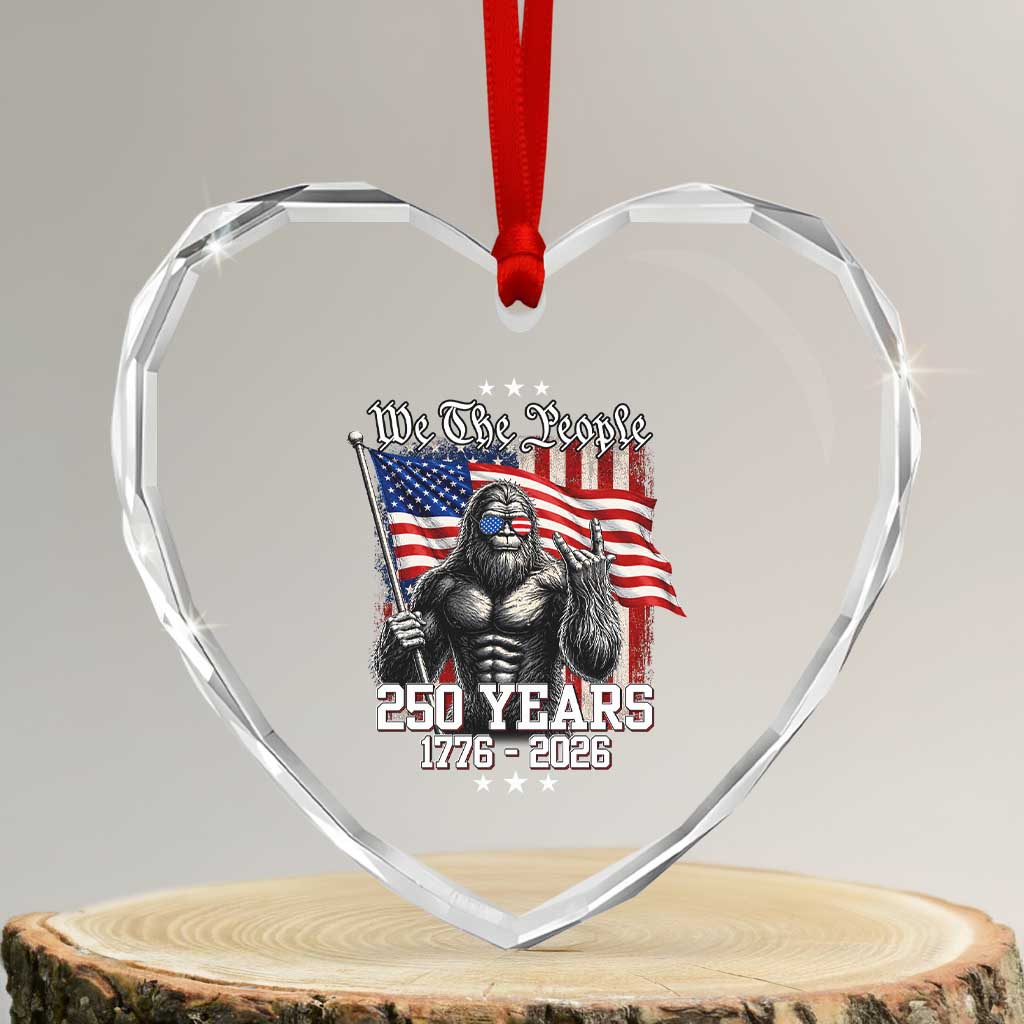250th Anniversary USA Bigfoot Heart Crystal Glass Ornament Sasquatch 250 Years Independence