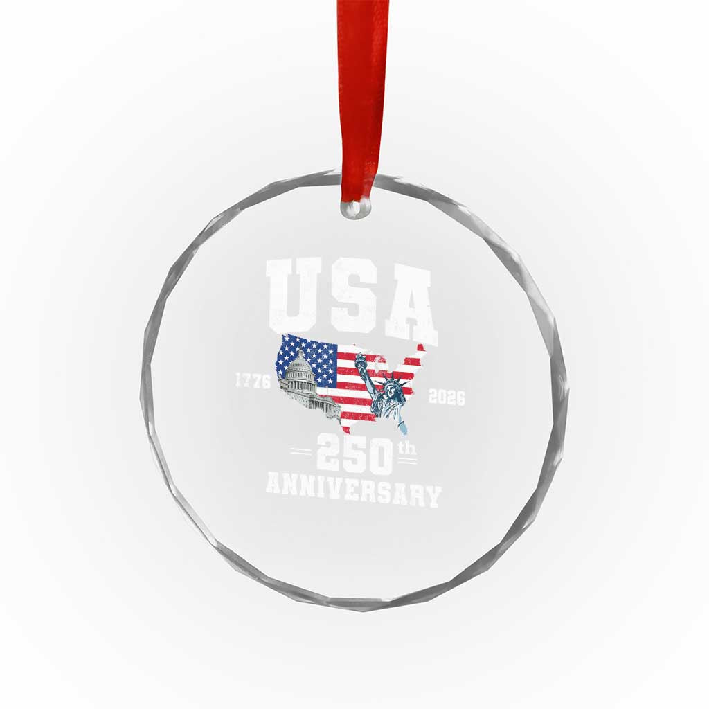 250th Anniversary USA Crystal Glass Ornament 4th of July America US Flag Patriotic 250 Years American Flag