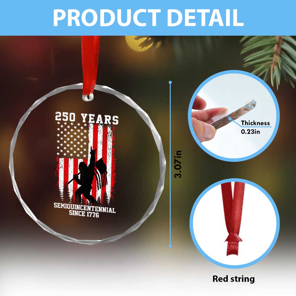 250th Anniversary USA Crystal Glass Ornament Bigfoot Patriotic American USA Flag