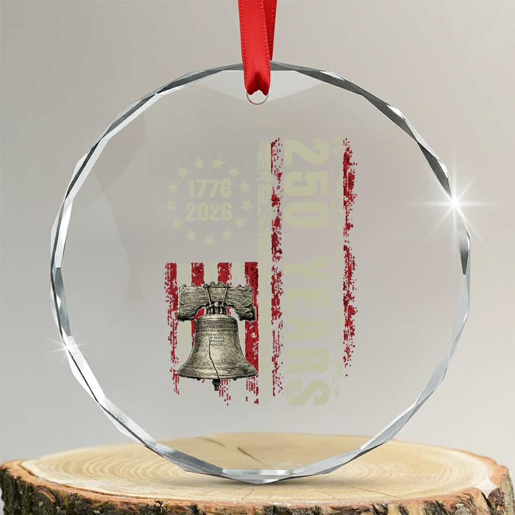 250th Anniversary USA Crystal Glass Ornament Patriotic Liberty Bell 1776 2026 American Flag