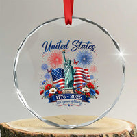 250th Anniversary USA Crystal Glass Ornament Patriotic Liberty Floral 250 Years American 4th July 1776 2026