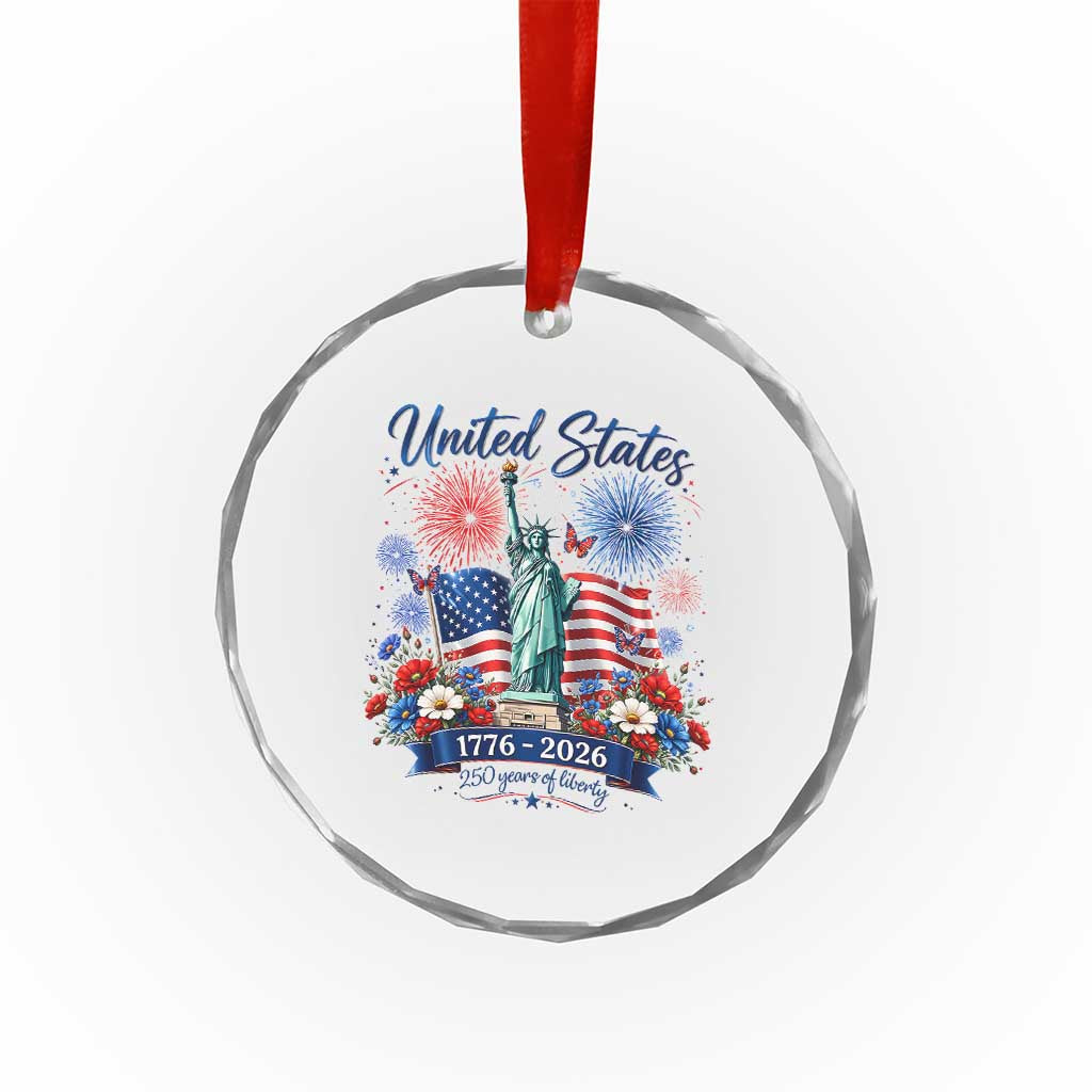 250th Anniversary USA Crystal Glass Ornament Patriotic Liberty Floral 250 Years American 4th July 1776 2026