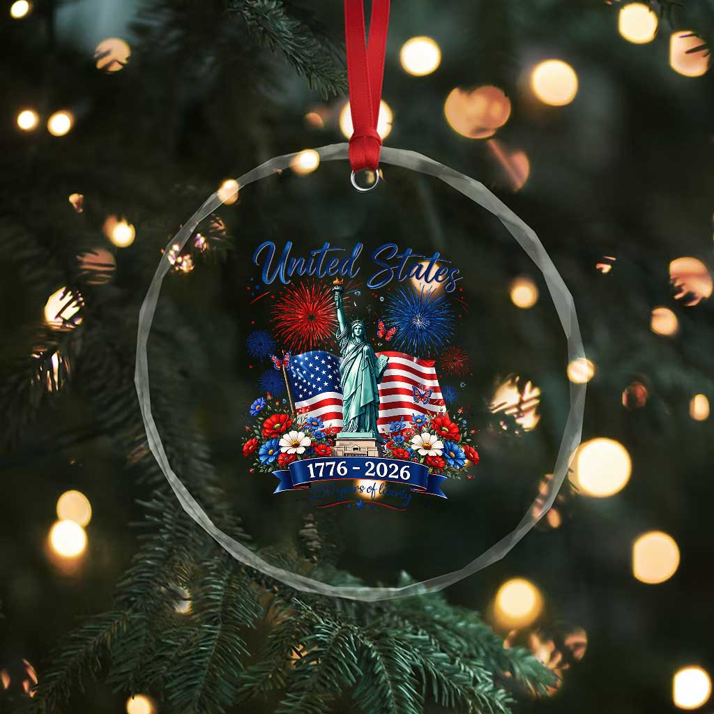 250th Anniversary USA Crystal Glass Ornament Patriotic Liberty Floral 250 Years American 4th July 1776 2026
