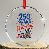 250th Anniversary USA Crystal Glass Ornament Patriotic Raccoon American Flag 4th of July