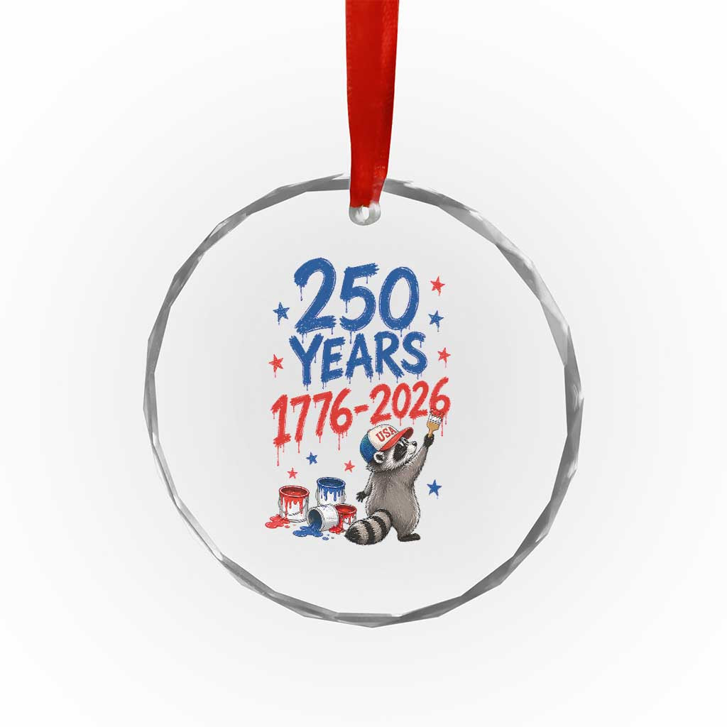 250th Anniversary USA Crystal Glass Ornament Patriotic Raccoon American Flag 4th of July