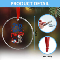 250th Anniversary USA Crystal Glass Ornament Patriotic Raccoon American Flag 4th of July