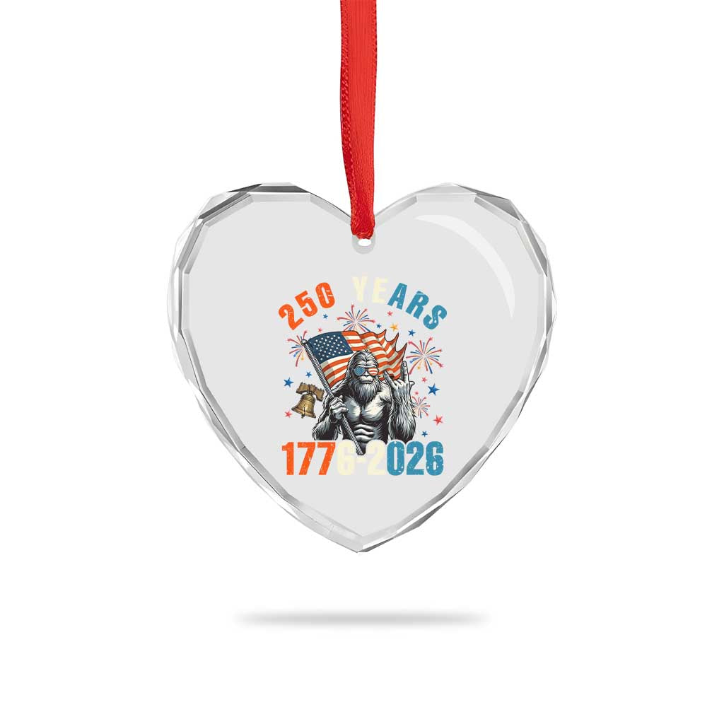250th Anniversary USA Heart Crystal Glass Ornament Bigfoot American Flag Patriotic 4th of July