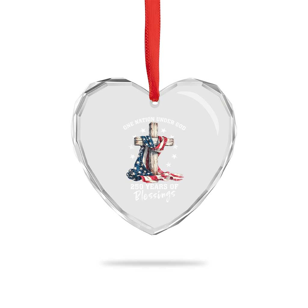 250th Anniversary USA Heart Crystal Glass Ornament One Nation Under God US 250 Flag Cross 4th Of July