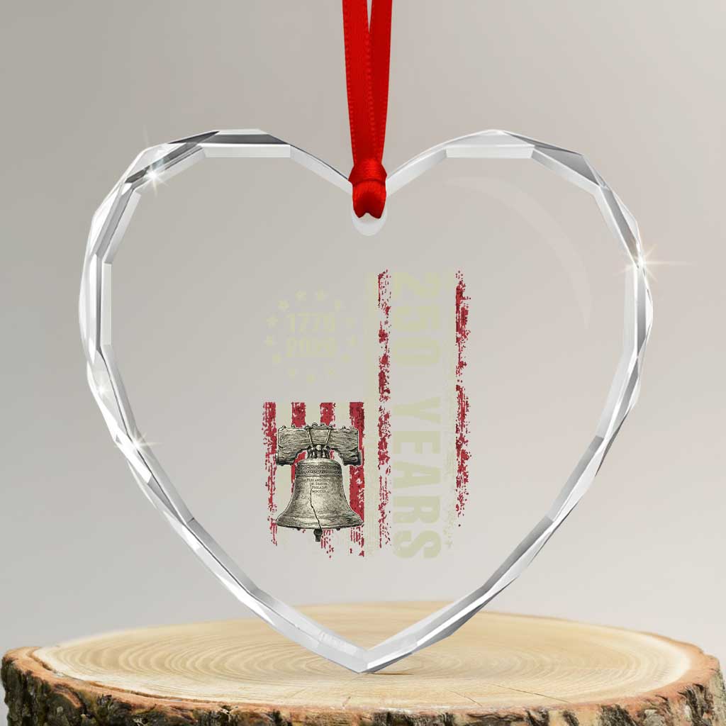 250th Anniversary USA Heart Crystal Glass Ornament Patriotic Liberty Bell 1776 2026 American Flag