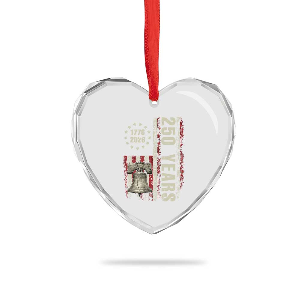 250th Anniversary USA Heart Crystal Glass Ornament Patriotic Liberty Bell 1776 2026 American Flag