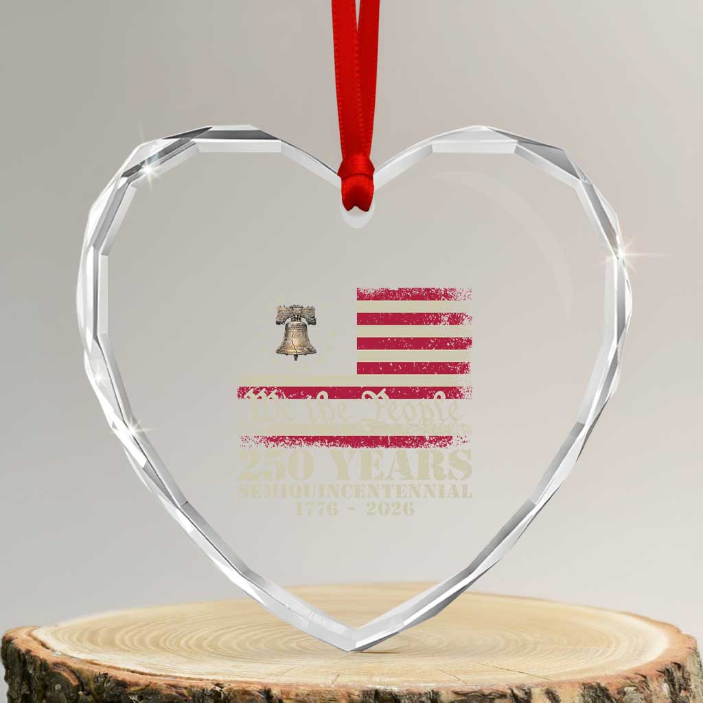 250th Anniversary USA Heart Crystal Glass Ornament Patriotic Liberty Bell 1776 2026 Independence Day