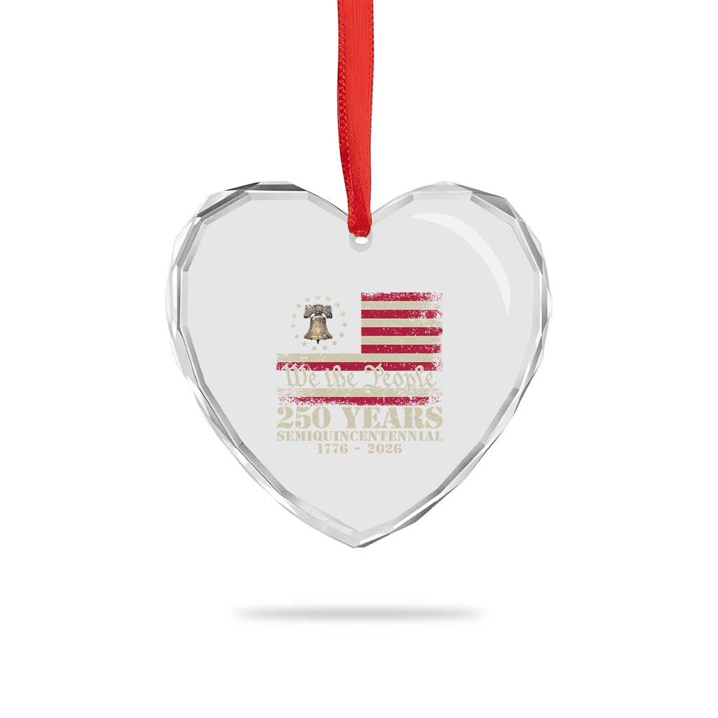 250th Anniversary USA Heart Crystal Glass Ornament Patriotic Liberty Bell 1776 2026 Independence Day
