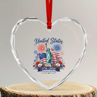 250th Anniversary USA Heart Crystal Glass Ornament Patriotic Liberty Floral 250 Years American 4th July 1776 2026