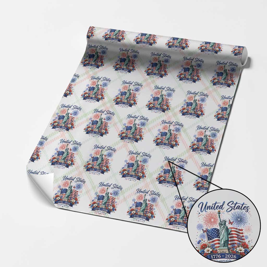 250th Anniversary USA Wrapping Paper Roll Patriotic Liberty Floral 250 Years American 4th July 1776 2026