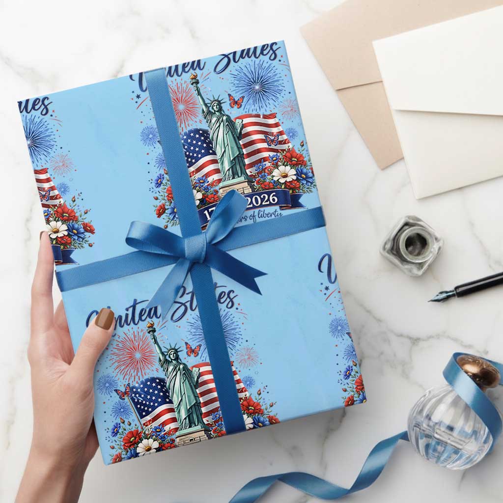 250th Anniversary USA Wrapping Paper Roll Patriotic Liberty Floral 250 Years American 4th July 1776 2026