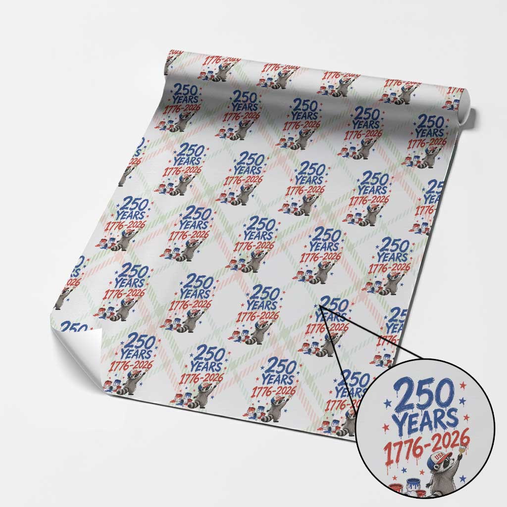 250th Anniversary USA Wrapping Paper Roll Patriotic Raccoon American Flag 4th of July