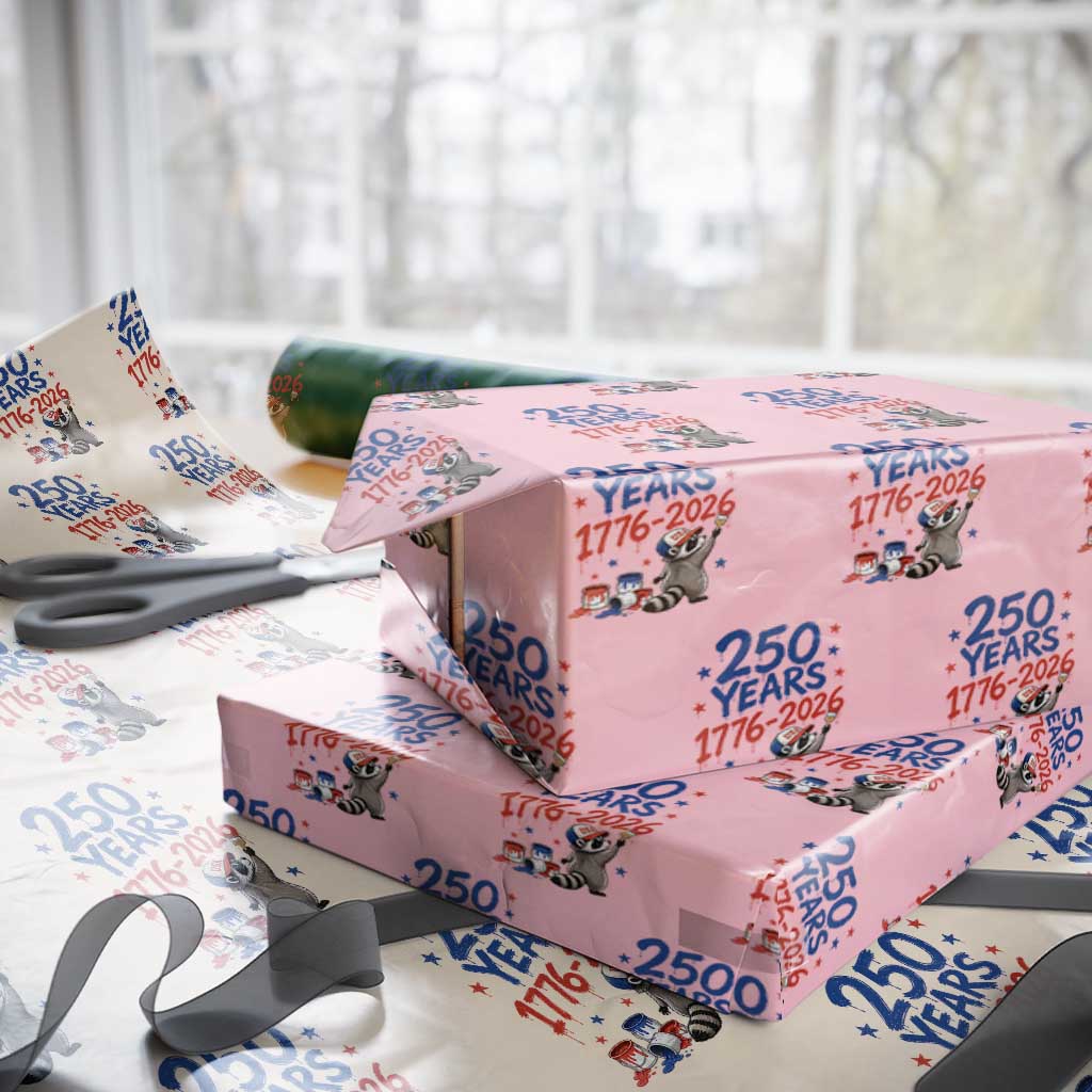 250th Anniversary USA Wrapping Paper Roll Patriotic Raccoon American Flag 4th of July
