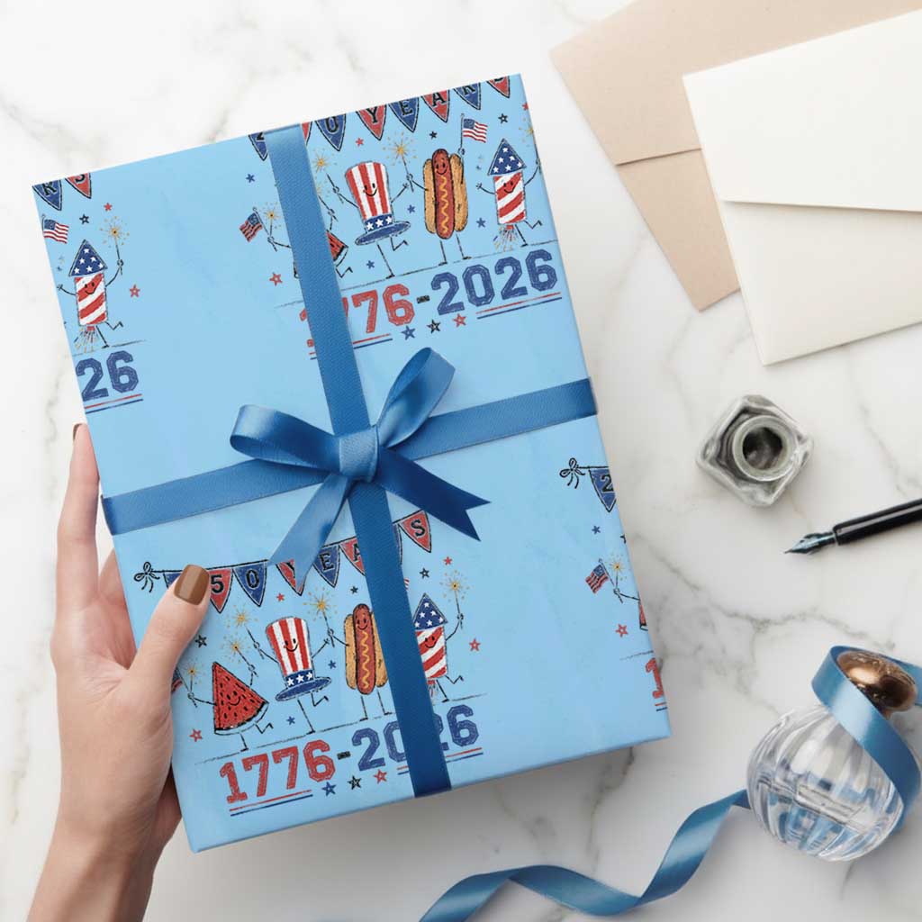 250th Anniversary USA Wrapping Paper Roll Patriotic Watermelon Hotdog Firework 250 Years American 1776 2026 250th 4th July