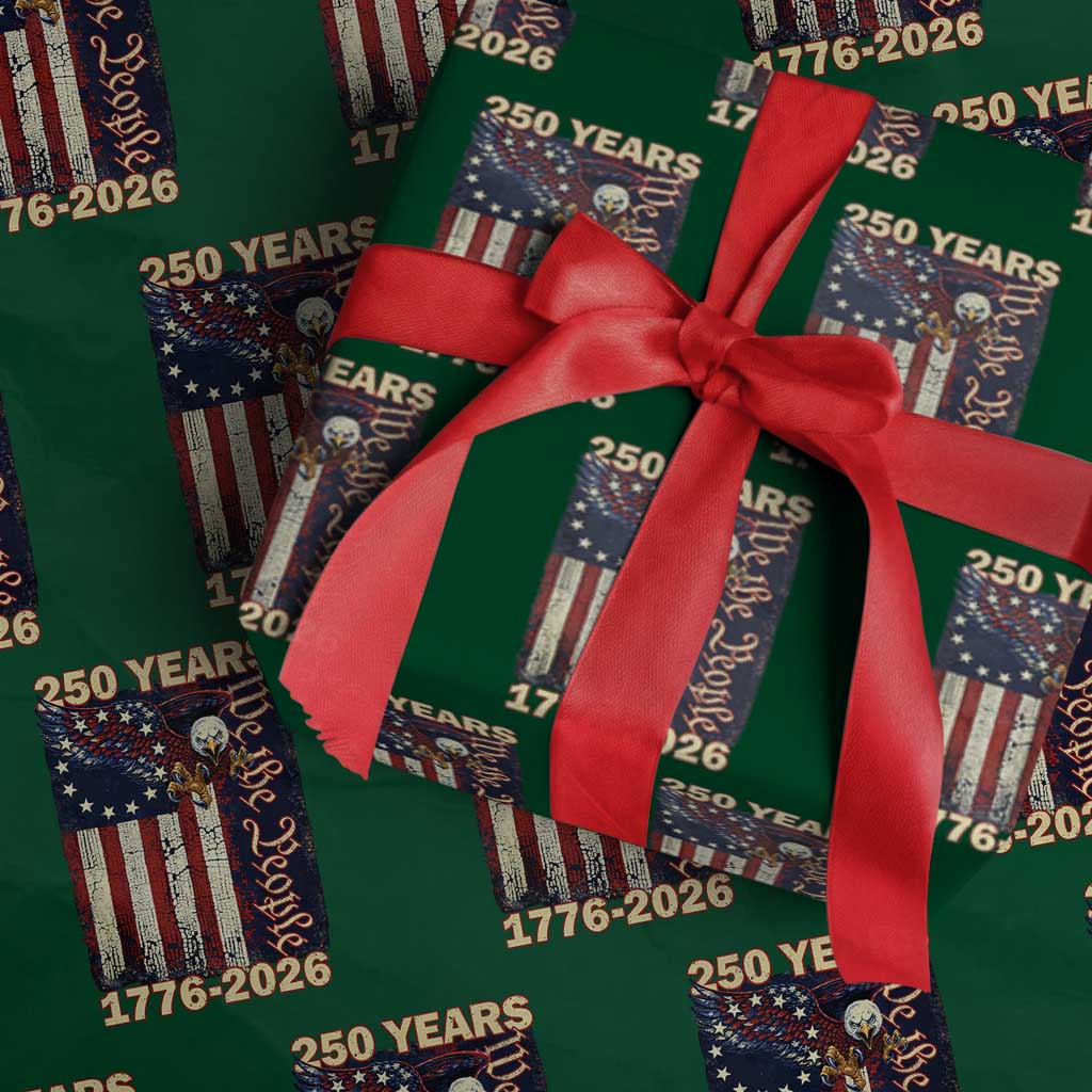 250th Anniversary USA Patriotic Wrapping Paper Roll 250 Years We The People Vintage Bald Eagle