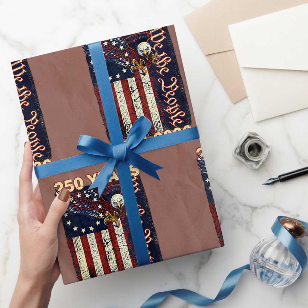 250th Anniversary USA Patriotic Wrapping Paper Roll 250 Years We The People Vintage Bald Eagle