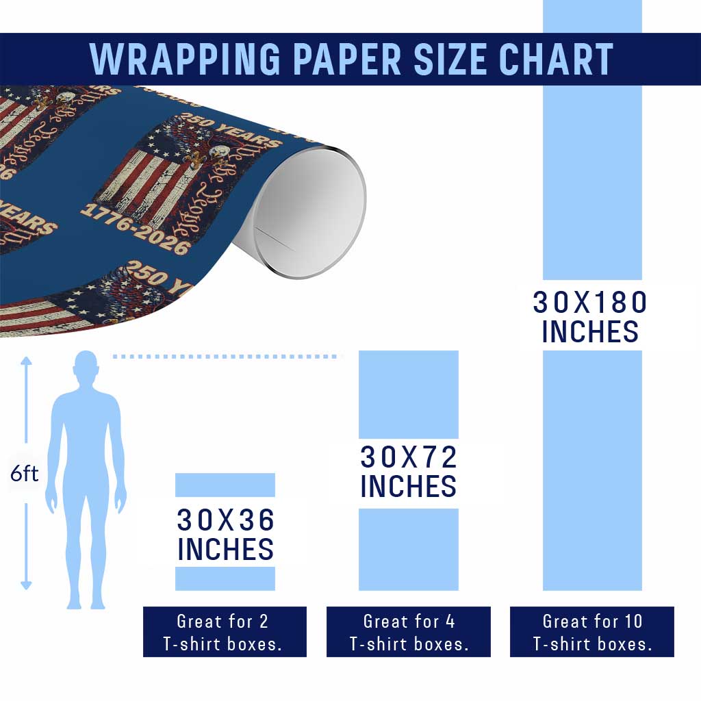 250th Anniversary USA Patriotic Wrapping Paper Roll 250 Years We The People Vintage Bald Eagle