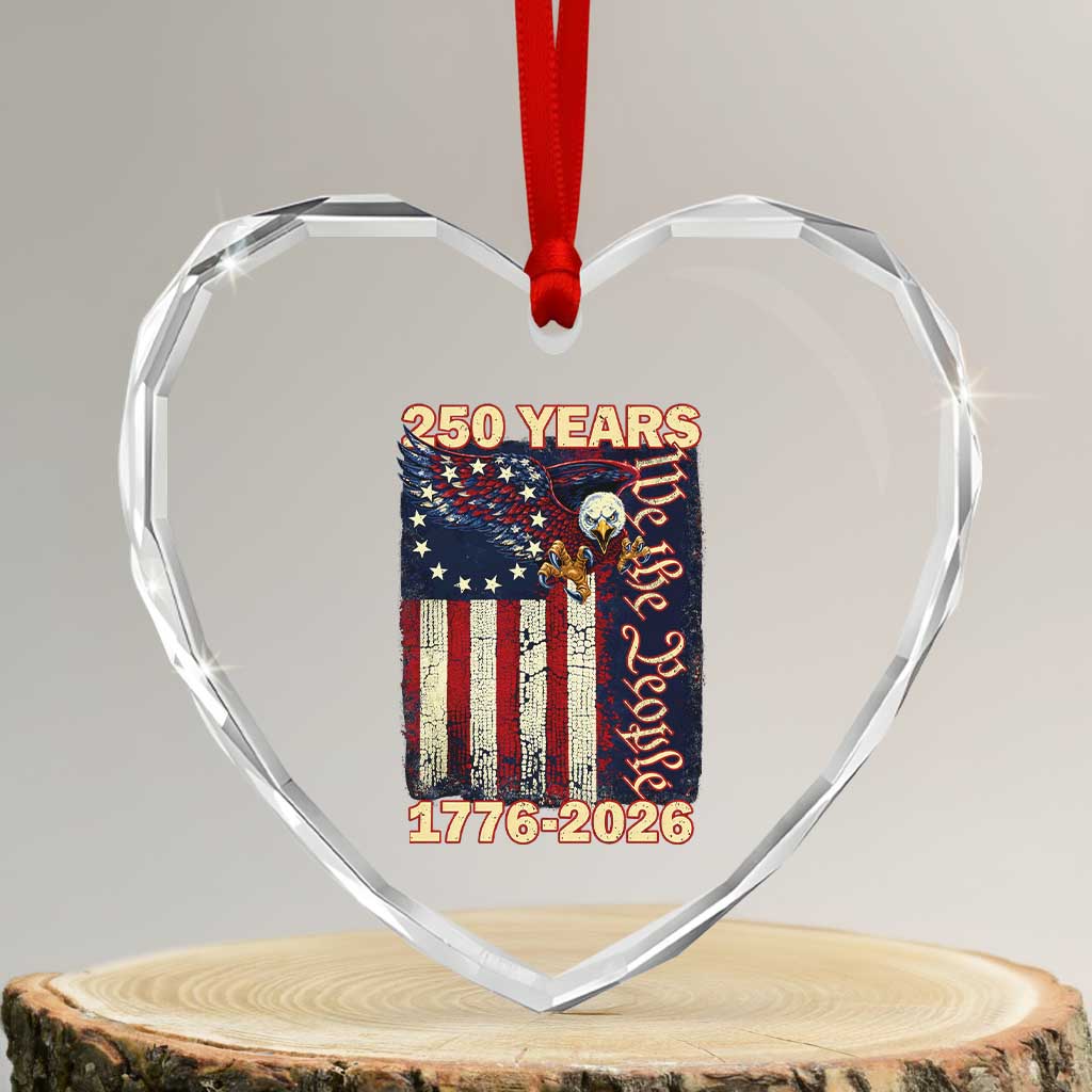 250th Anniversary USA Patriotic Heart Crystal Glass Ornament 250 Years We The People Vintage Bald Eagle