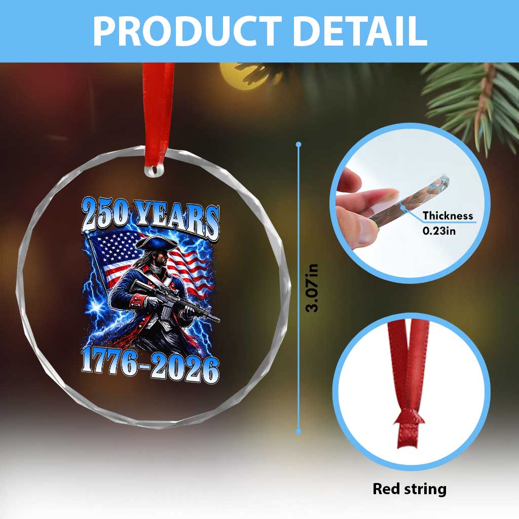 250th Anniversary Yankee Spirit Crystal Glass Ornament 1776 2026 Patriotic Tactical Minuteman US Flag