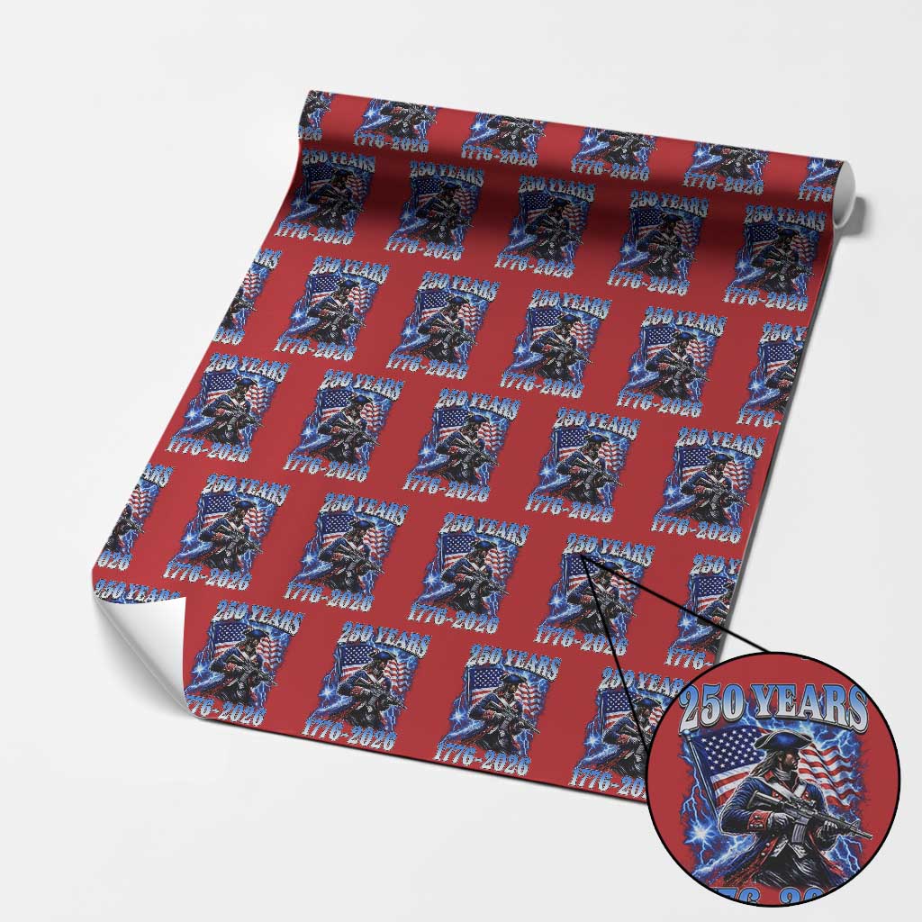250th Anniversary Yankee Spirit Wrapping Paper Roll 1776 2026 Patriotic Tactical Minuteman US Flag