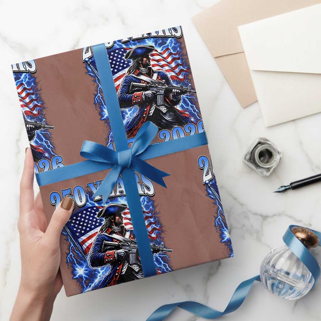 250th Anniversary Yankee Spirit Wrapping Paper Roll 1776 2026 Patriotic Tactical Minuteman US Flag