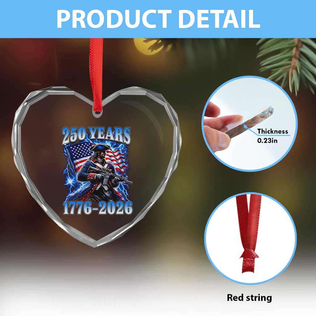 250th Anniversary Yankee Spirit Heart Crystal Glass Ornament 1776 2026 Patriotic Tactical Minuteman US Flag