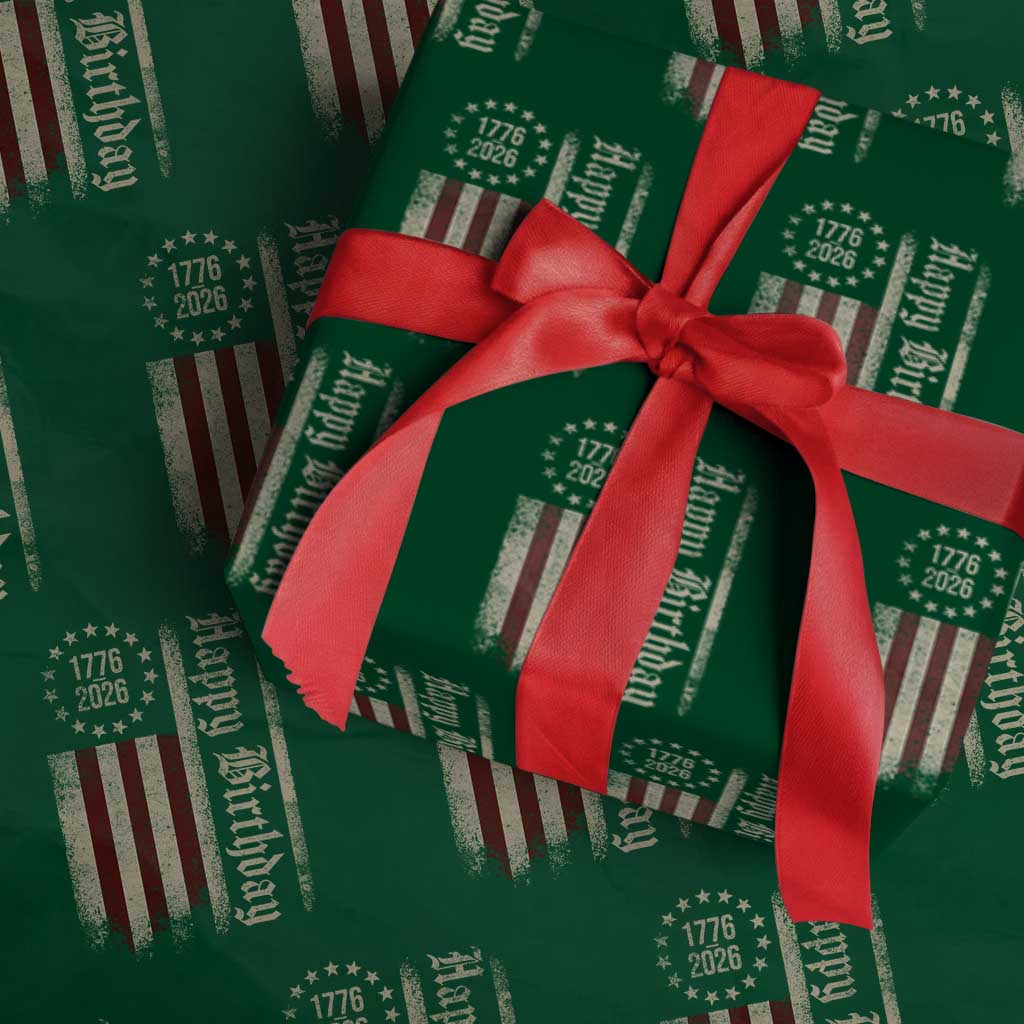 250th Birthday US July 4th 1776 2026 American Flag Wrapping Paper Roll
