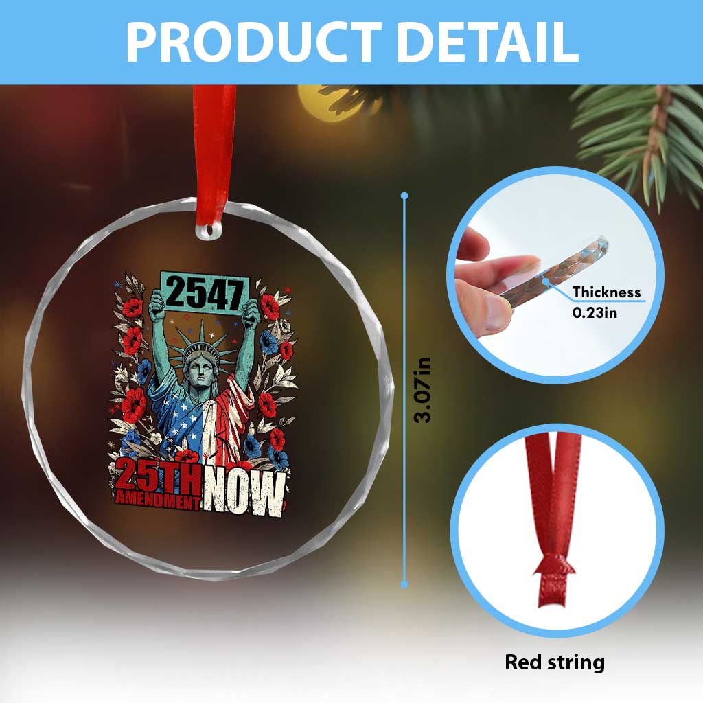 25th Amendment Now 2547 Crystal Glass Ornament Statue of Liberty Floral Political Statement Graphic