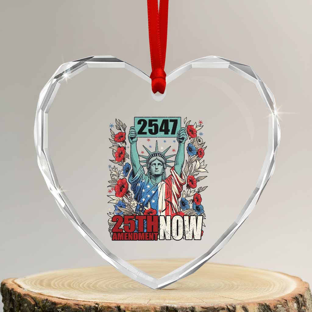 25th Amendment Now 2547 Heart Crystal Glass Ornament Statue of Liberty Floral Political Statement Graphic