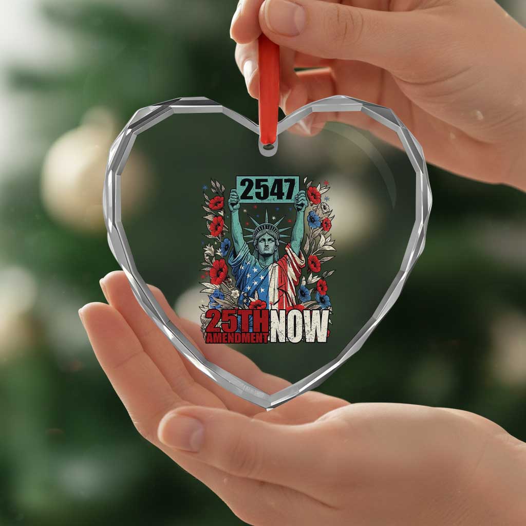 25th Amendment Now 2547 Heart Crystal Glass Ornament Statue of Liberty Floral Political Statement Graphic