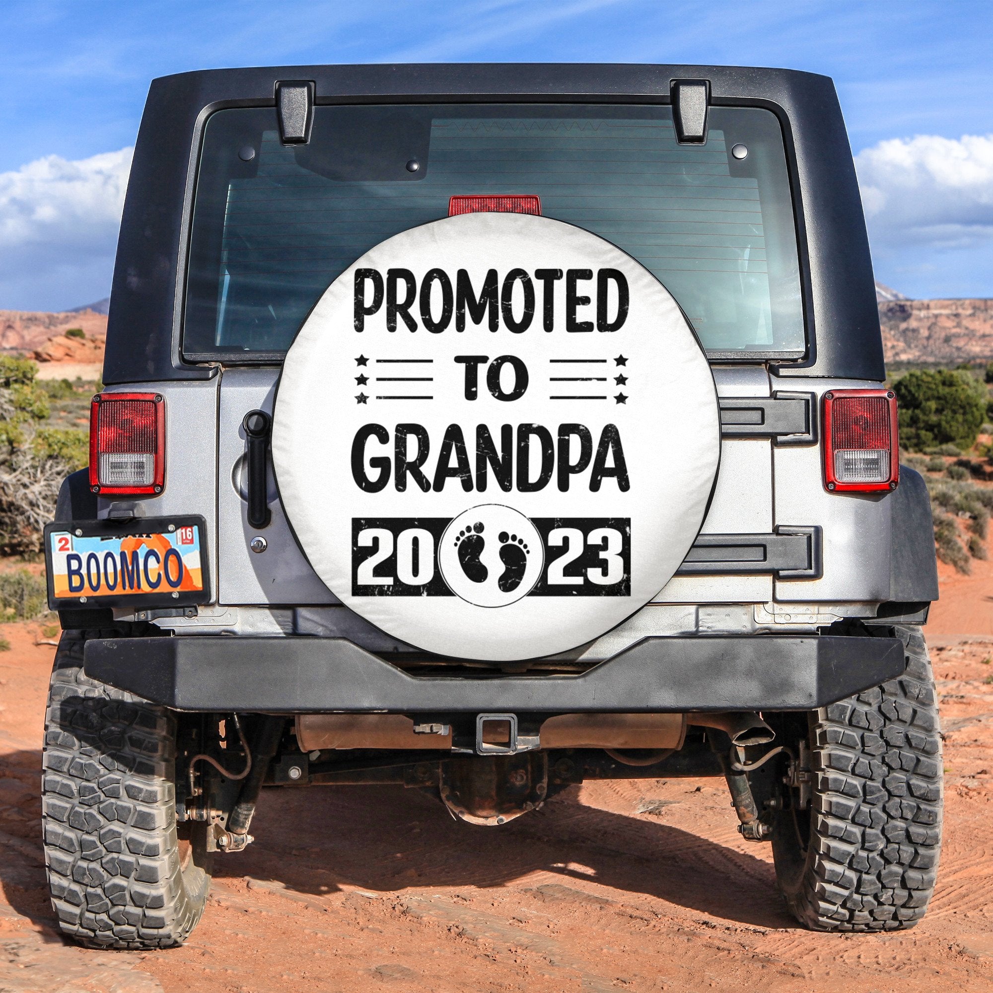 Father's Day Tire Covers - Promoted To Grandpa 2023 Spare Tire Cover NO.26 LT8 - Wonder Print Shop